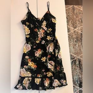 Black midi flower-print summer dress